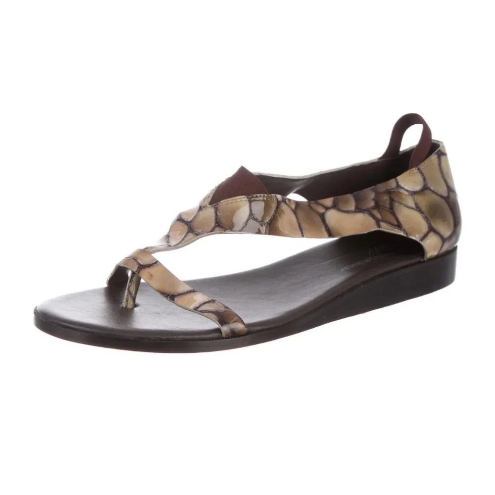 Donald J. Pliner Brown and Beige Snakeskin-Print Leather Thong Sandals